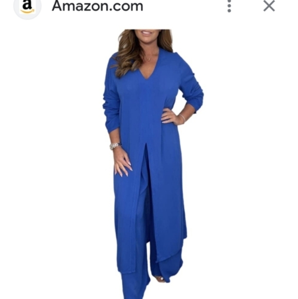 Amazon Pants - Amazon Orska Two Piece Navy Wide Leg Pants Suit Long Top 2XL